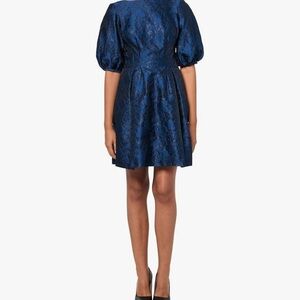 Vince Camuto Blue and Black Lace Jacquard Dress